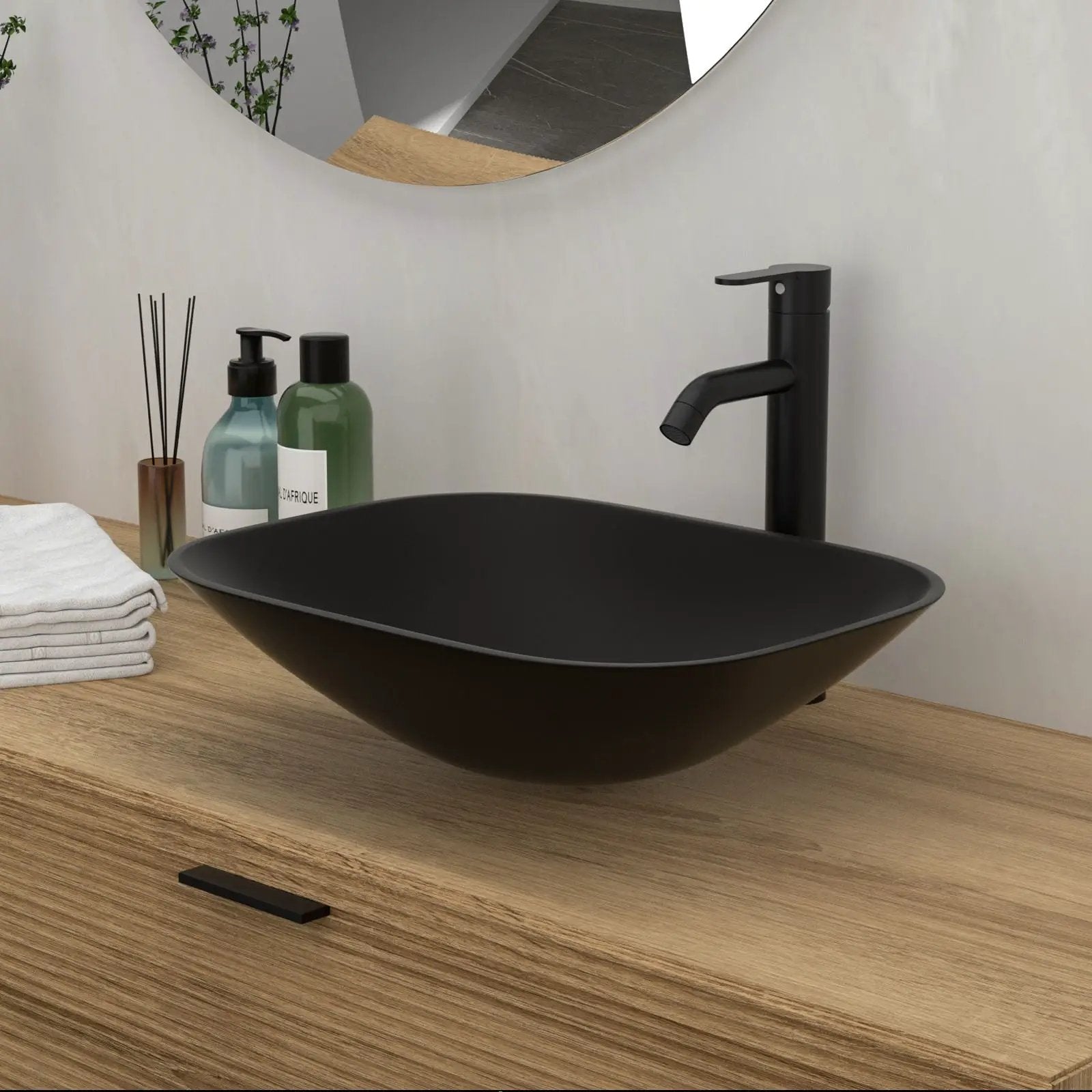 Artistic Tempered Glass Vessel Sink With Faucet And Pop Up Drain - Matte Black by HouseOfZazla