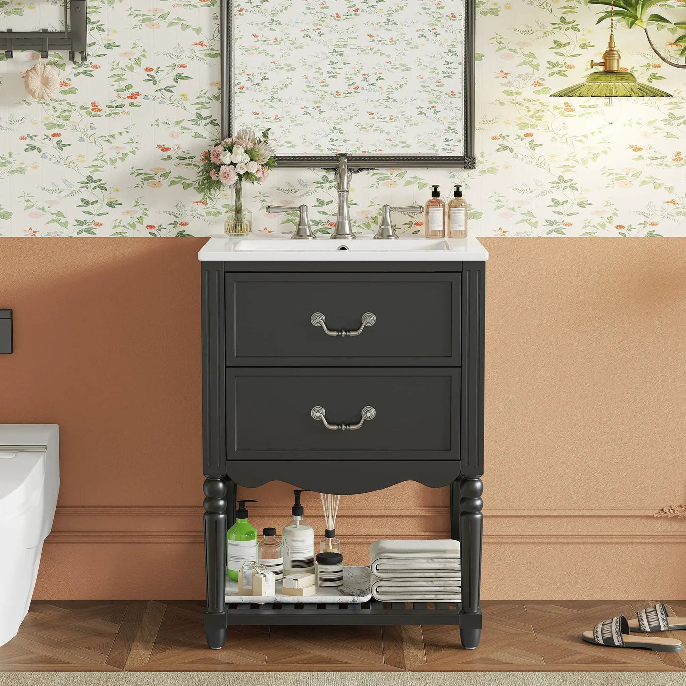 Wave Design Bathroom Vanity With Sink, 2 Drawers And Open Shelf by HouseOfZazla