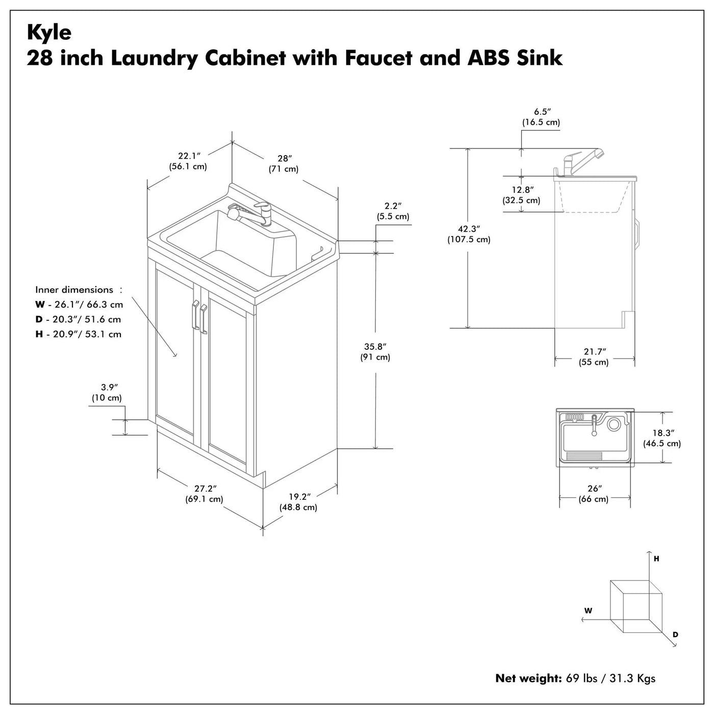 Kyle - Laundry Cabinet & Faucet And Stainless Steel Sink by HouseOfZazla