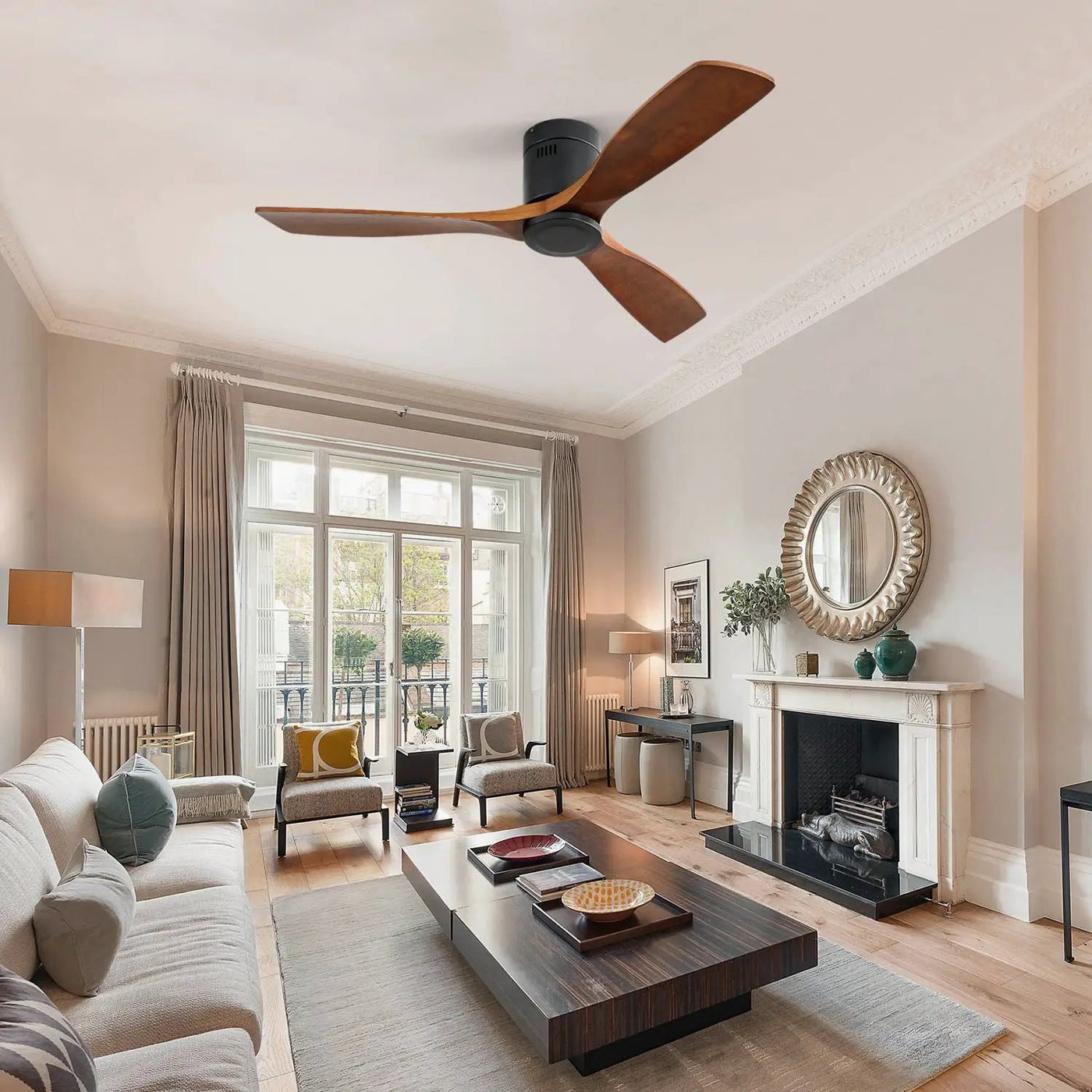 Low Profile Ceiling Fan DC, 3 Blade, Noiseless Reversible Motor, Remote Control by Unique Piece Furniture