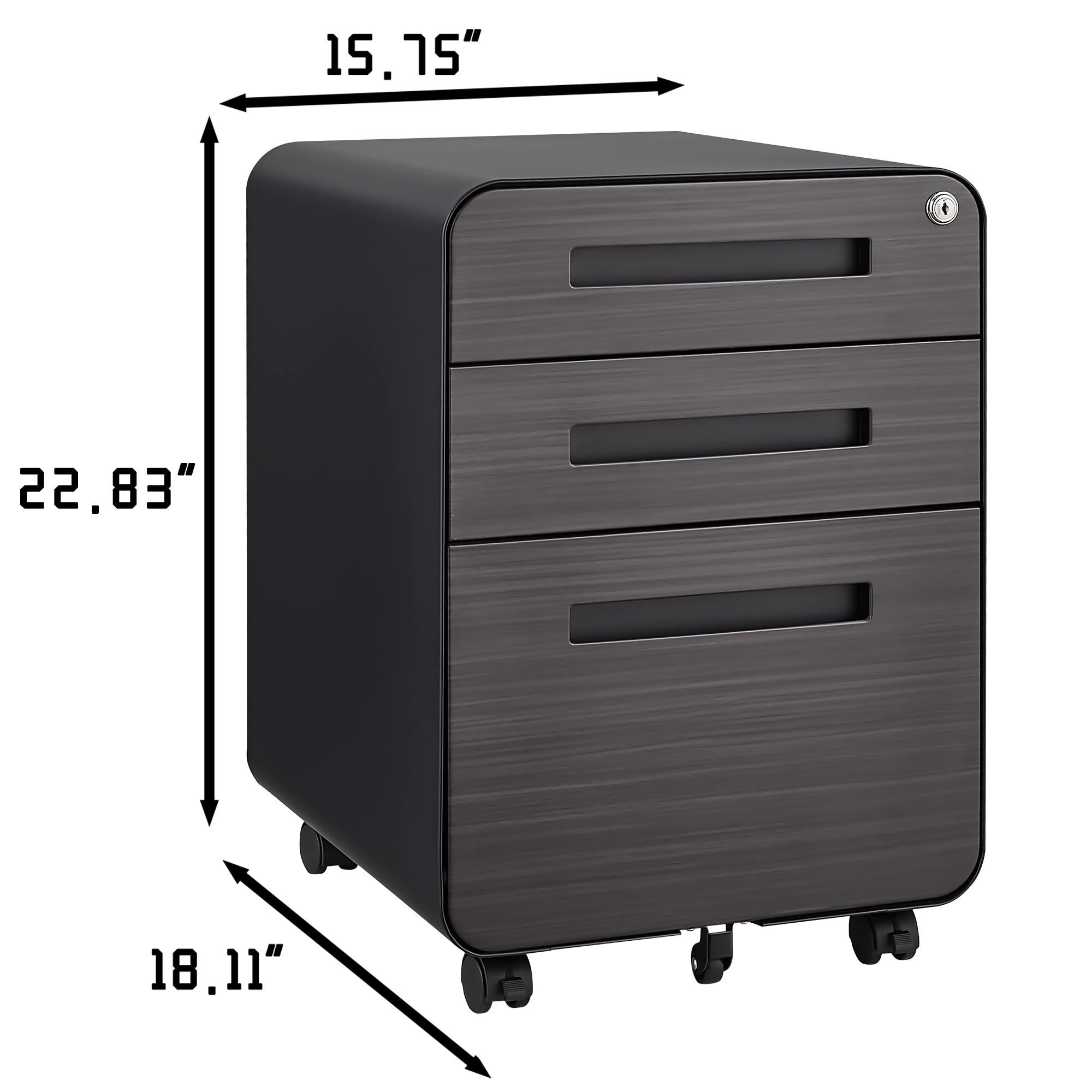 3 Drawer Mobile File Cabinet Under Desk Office, Simple Style Versatile Storage Cabinet For Legal / Letter / A4 Files, 5 Wheel Design Anti-Tilting Cold Rolled Steel Waterproof Moisture-Proof by Unique Piece Furniture