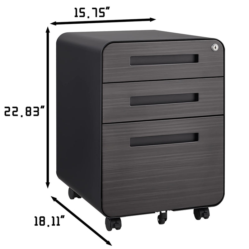 3 Drawer Mobile File Cabinet Under Desk Office, Simple Style Versatile Storage Cabinet For Legal / Letter / A4 Files, 5 Wheel Design Anti-Tilting Cold Rolled Steel Waterproof Moisture-Proof by Unique Piece Furniture