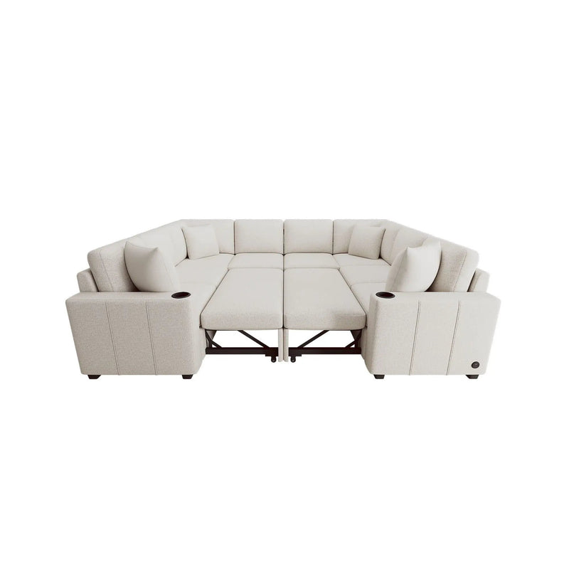 Modern U-Shaped Sectional Sofa Convertible Pull-Out Sofa Bed With USB Ports And Cup Holders by Unique Piece Furniture