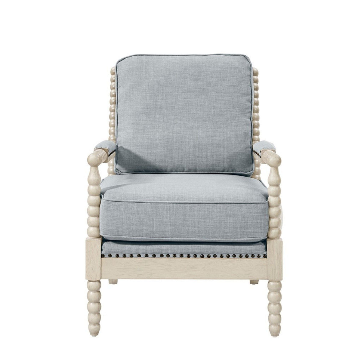 Open Back Spindle Arm Chair with Padded Armrests – Light Blue, Beige, Gray, photo 5 of 25