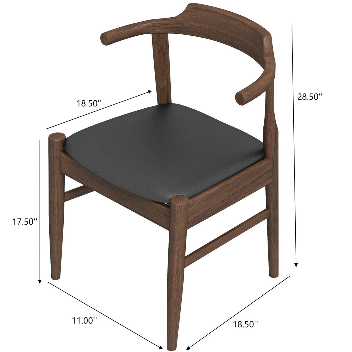 Mid-Century Modern Dining Chair Set of 2 with Solid Wood Frame - Dark Gray or Black, photo 3 of 17