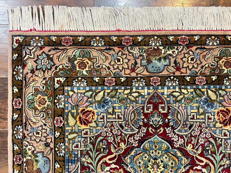 Marvelous Persian Isfahan Rug 3.7 x 5.6, Tree of Life and Animal Pictorials, Handmade Vintage Super Fine 600 KPSI, Kork Wool Silk Highlights, Rare by Jewel Rugs