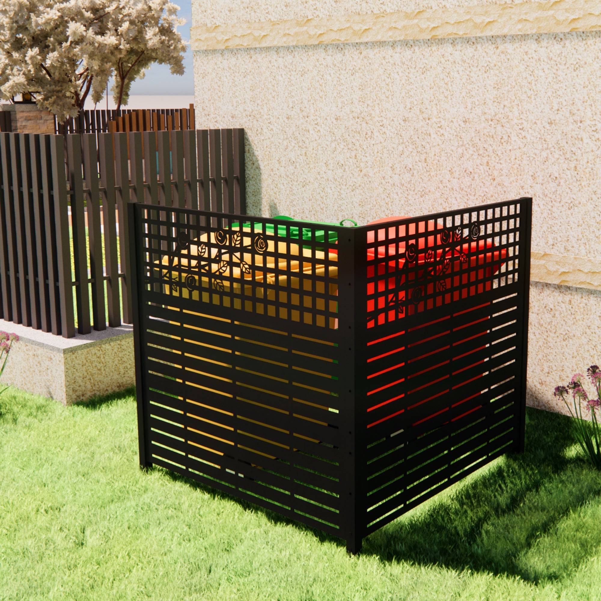 W48" x H47.3" Metal Privacy Screen with Rose Design by HouseOfZazla