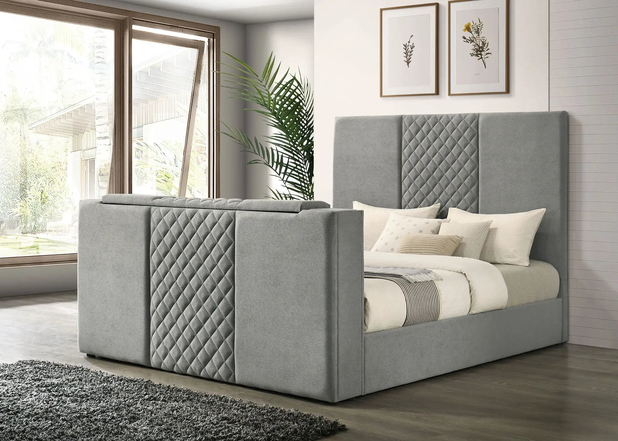 Tara 61-inch Upholstered Eastern King Panel TV Bed Grey by Unique Piece Furniture