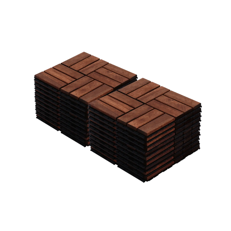 Acacia Wood Interlocking Deck Tiles - Checker Pattern by HouseOfZazla