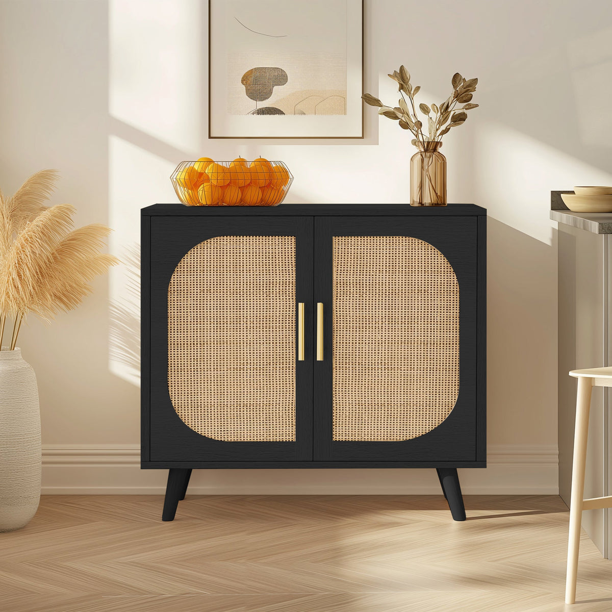 Buffet Cabinet with Storage with Modern Farmhouse Design - Black