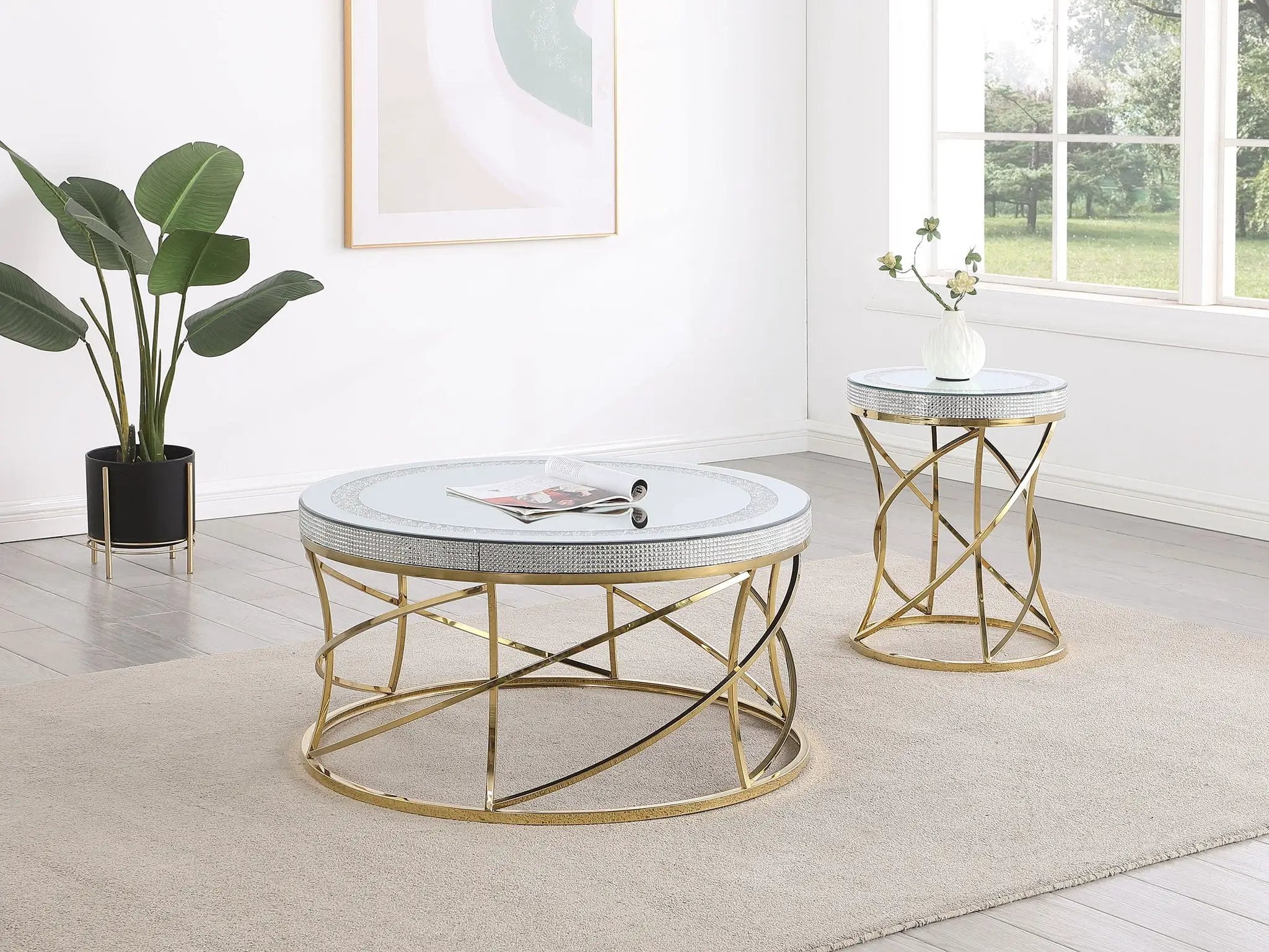 Elise Round Mirror Top Stainless Steel End Table Gold by Unique Piece Furniture