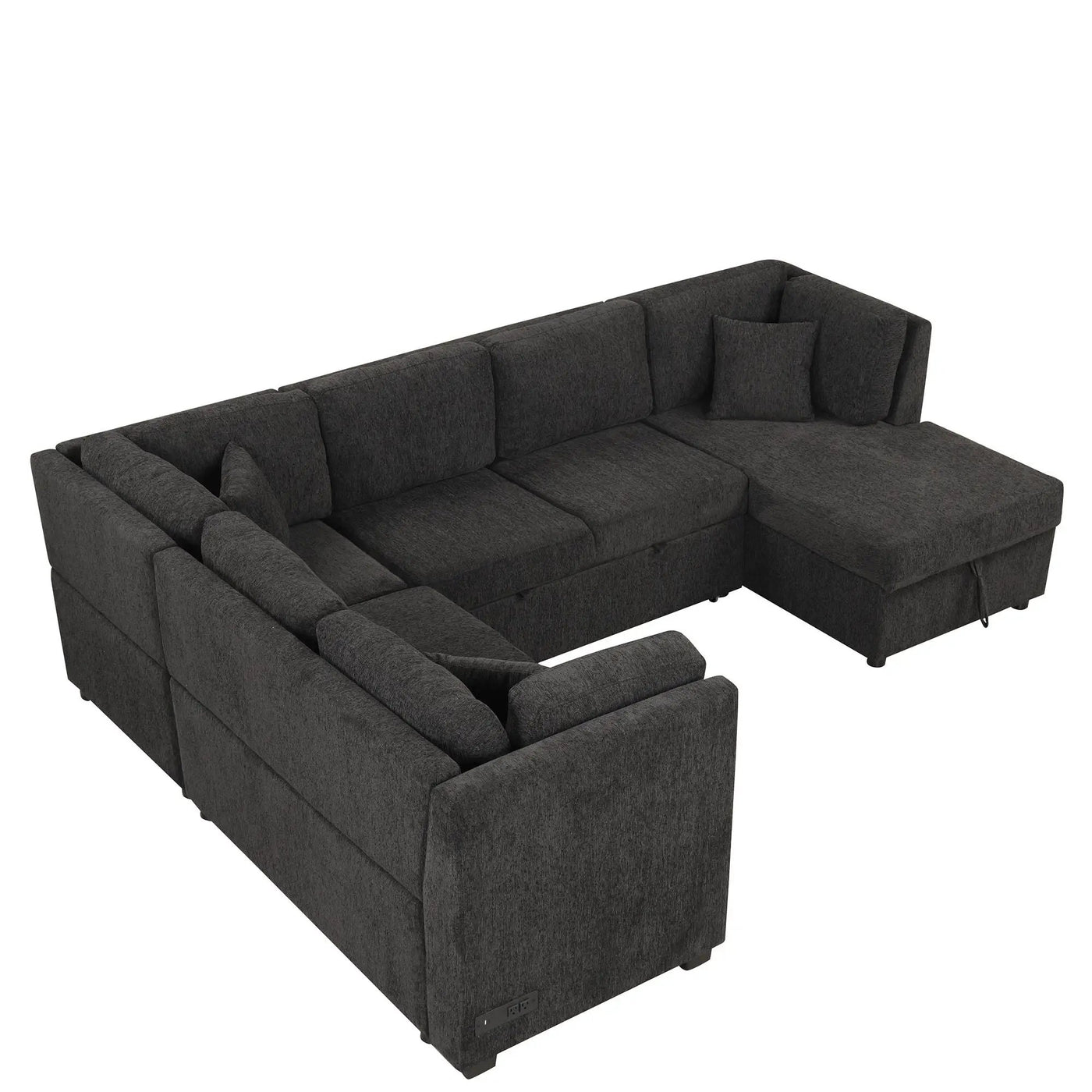 U-Shaped Sectional Sofa Pull Out Sofa Bed With Two USB Ports, Two Power Sockets, Three Back Pillows And A Storage Chaise For Living Room by HouseOfZazla