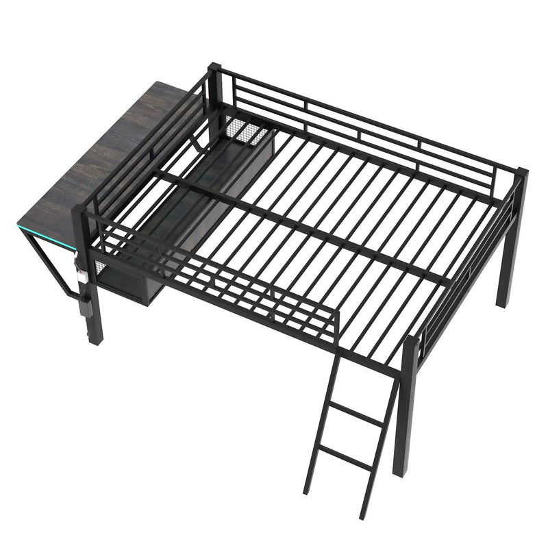 Gaming - Full Size Loft Bed With Desk, LED - Black by HouseOfZazla