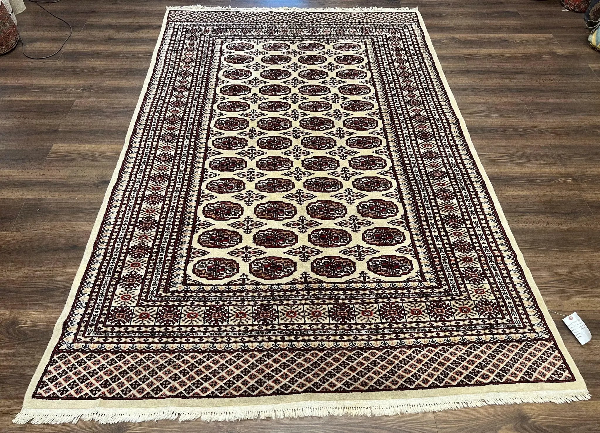 Pakistani Turkoman Rug 6x9, Cream and Red Hand Knotted Wool Oriental Carpet, Yamud Rug, Tribal Rug 6 x 9, Bohemian Area Rug, Bokhara Rug by Jewel Rugs