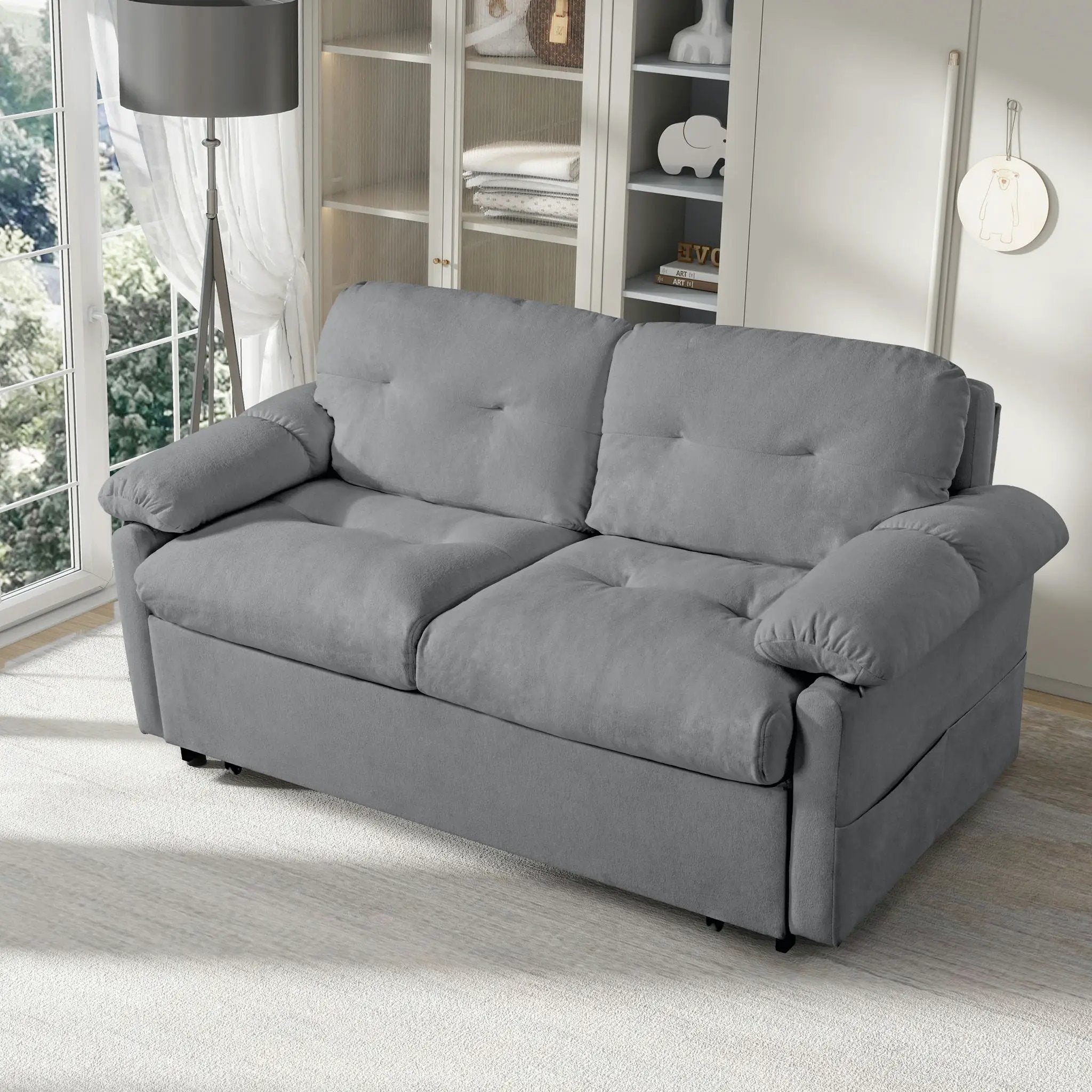 Convertible Pull Out Sofa Bed Queen Size, 3 In 1 With Side Storage by Unique Piece Furniture