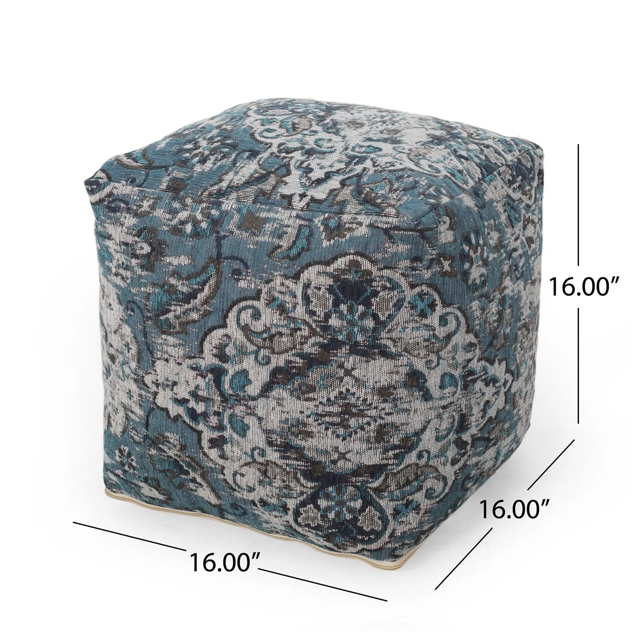 Anita - Square Pouf Ottoman And Floor Cushion - Blue by HouseOfZazla