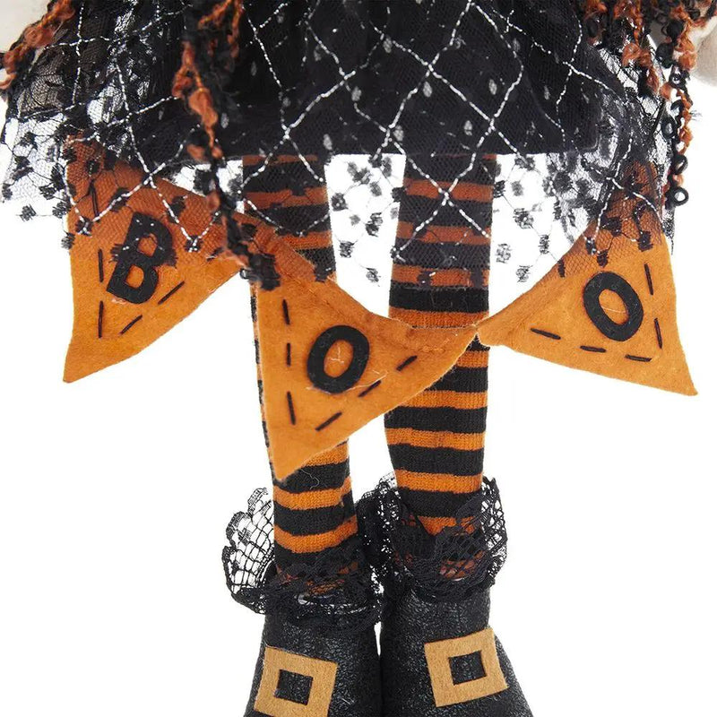 Standing Gnome With Banner & Spring Body, For Halloween Decor - Black / Orange / White by HouseOfZazla