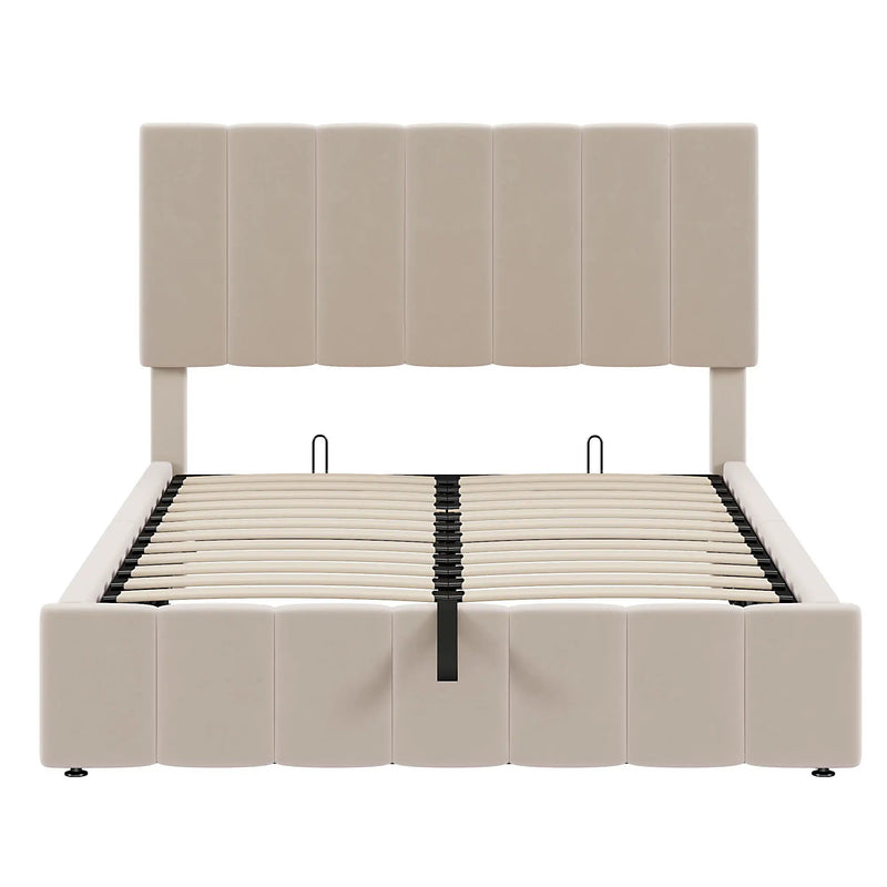 Elegant Upholstered Platform Bed With Hydraulic Storage System by Unique Piece Furniture