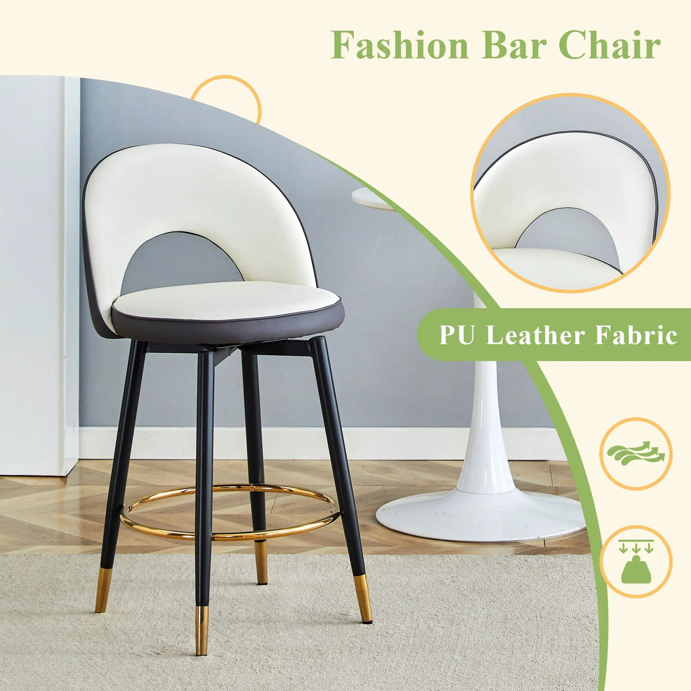 Upholstered Rotatable Bar Chair With Metal Legs For Dining Room by Unique Piece Furniture