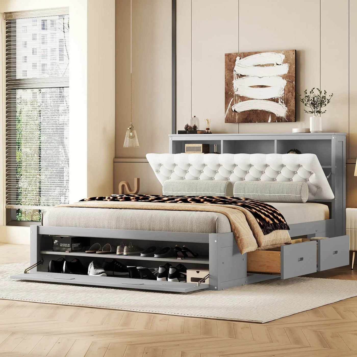 Platform Bed With Storage Headboard, Shoe Rack And 4 Drawers by HouseOfZazla