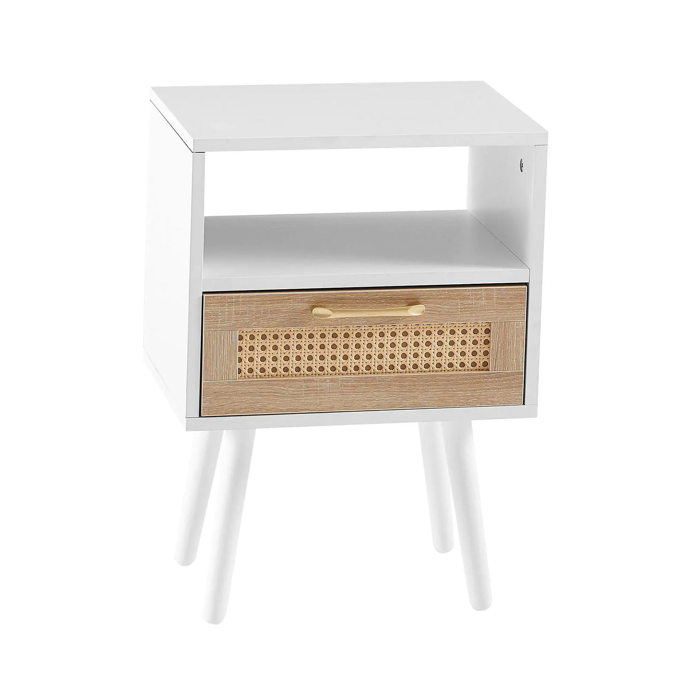 15.75" Rattan End Table With Drawer And Solid Wood Legs, Modern Nightstand, Side Table For Living Room, Bedroom by HouseOfZazla