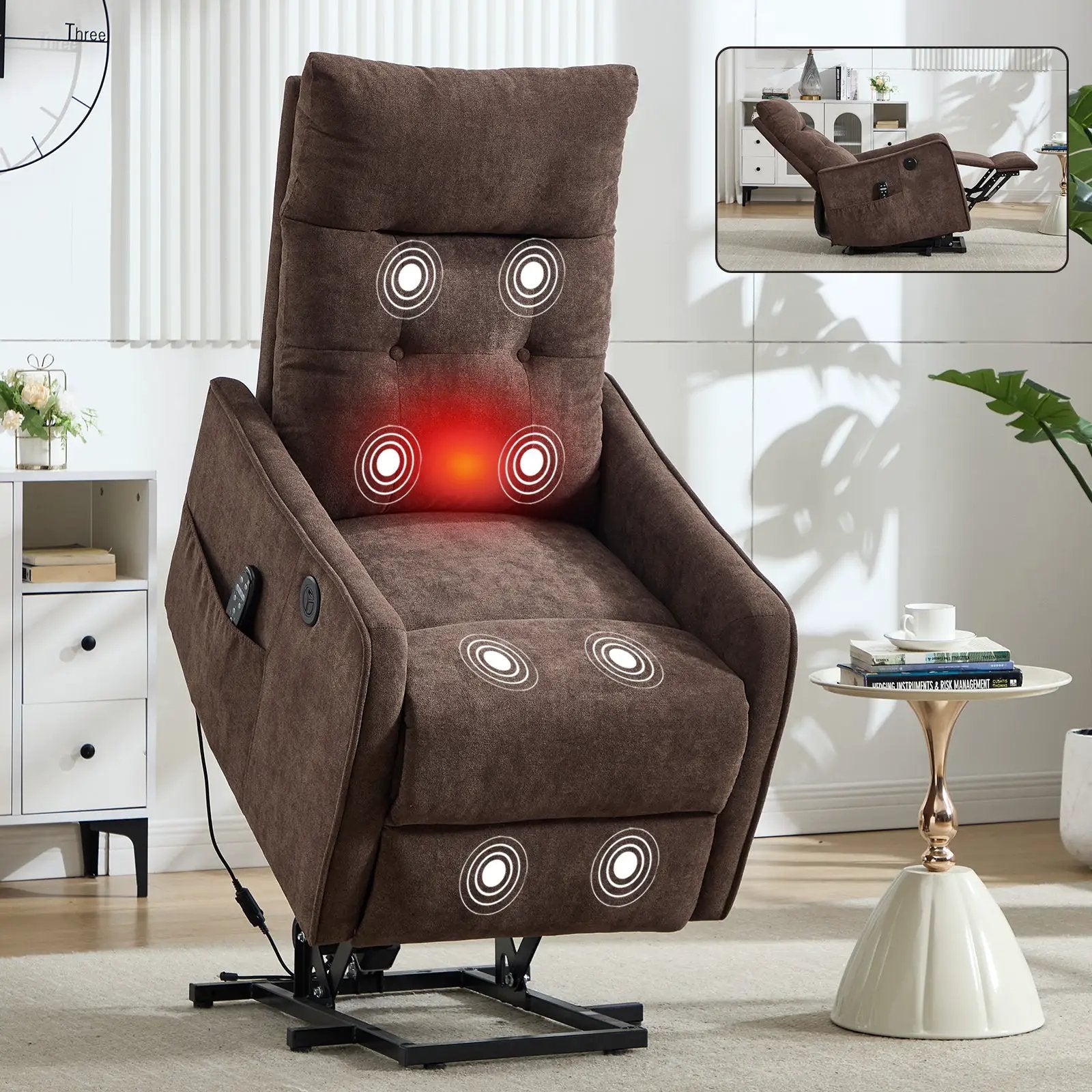Brown Chenille Single Motor Power Lift Recliner Chair by HouseOfZazla