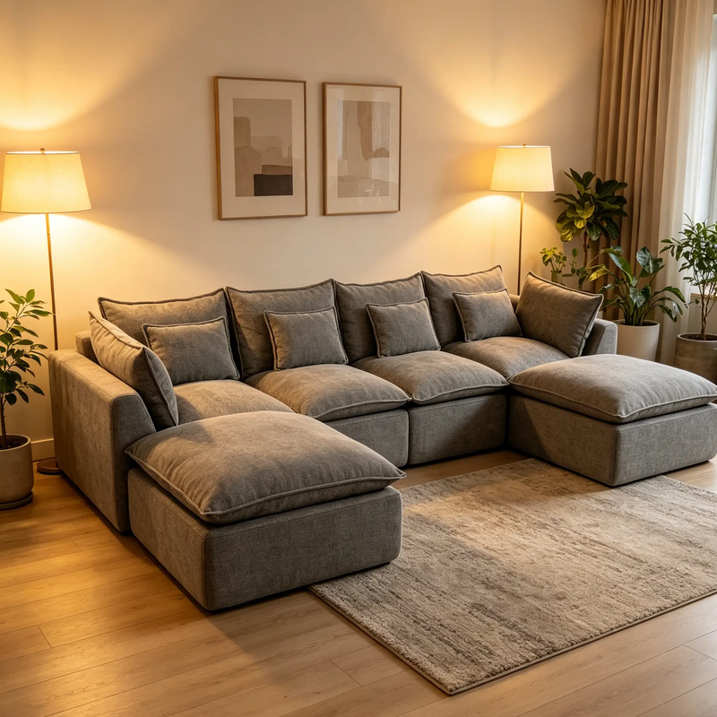 129.8" Width Modular Sectional Sofa with 2 Ottomans by HouseOfZazla