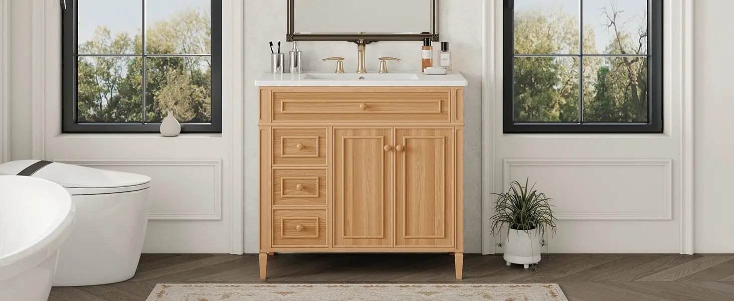 36" Bathroom Vanity with Sink, Solid Wood & MDF Cabinet by HouseOfZazla