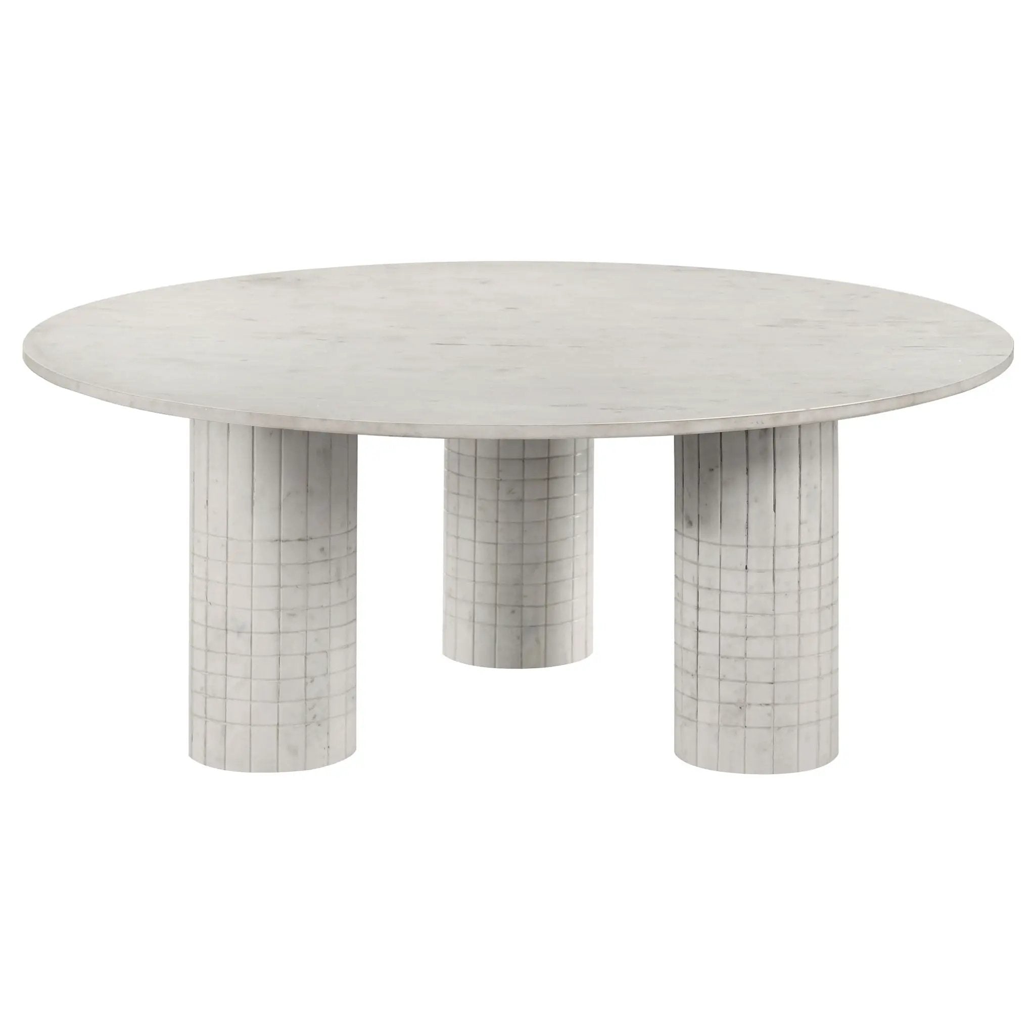 Preston - 2 Piece Coffee And End Table Set With Cylindrical Pedestal Bases, Round Design - White by HouseOfZazla