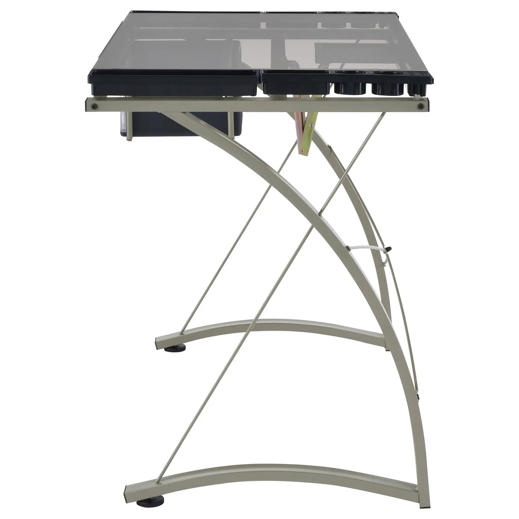 Melo 41-inch Glass Top Drafting Table with Storage Silver by Unique Piece Furniture