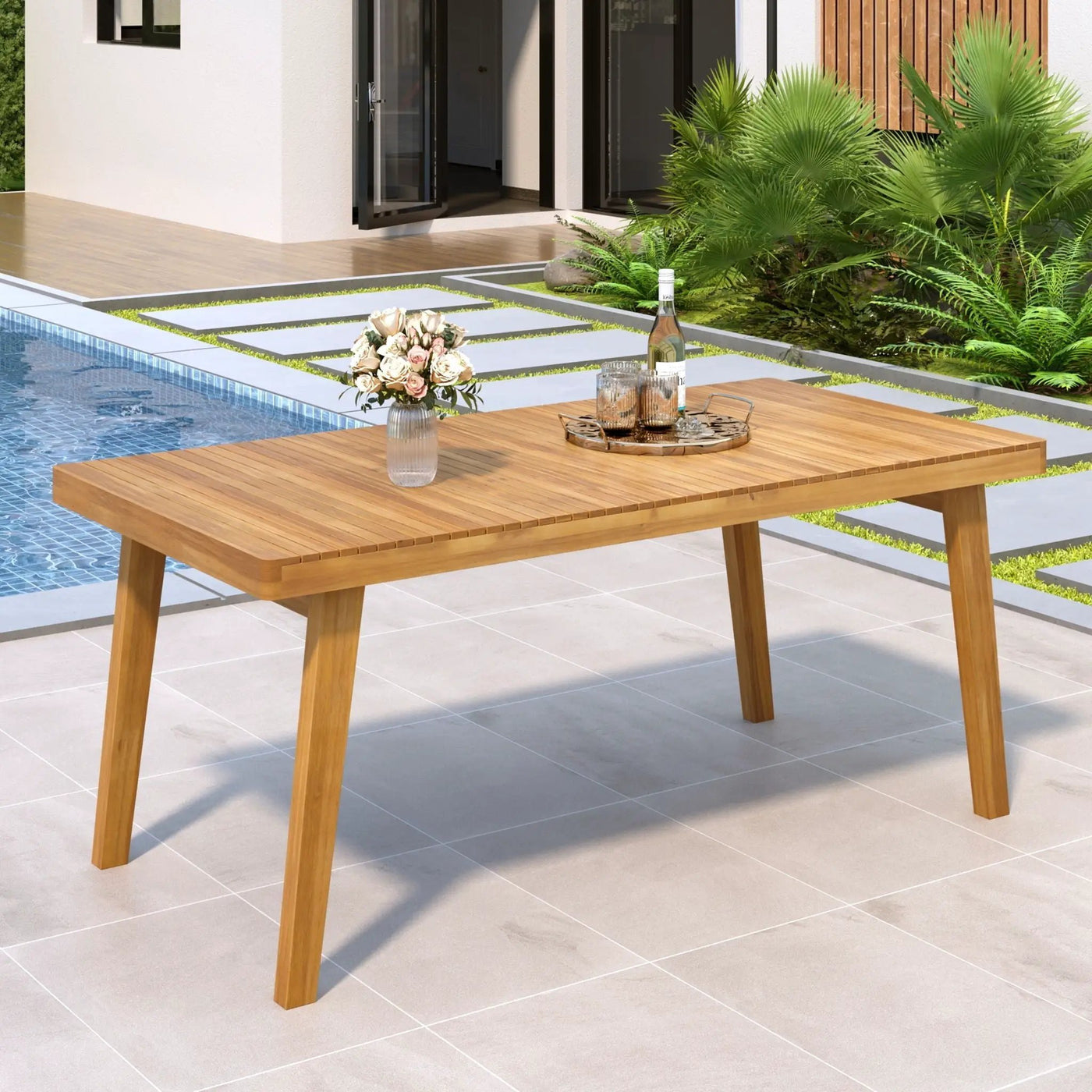 Outdoor Dining Table With Slatted Top by HouseOfZazla