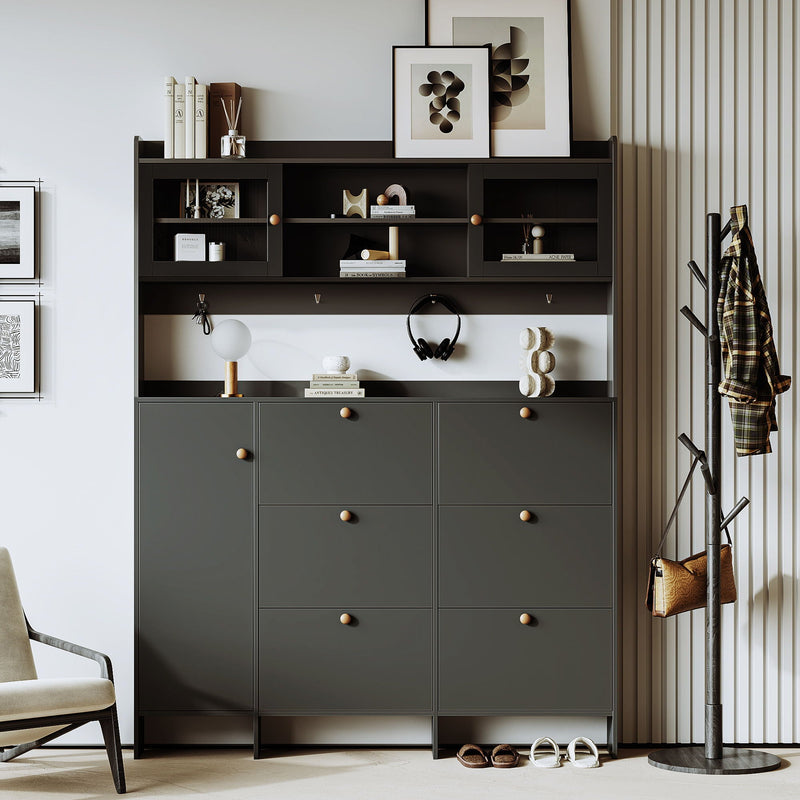 On Trend Multifunctional Tipping Bucket Shoe Cabinet With Storage Shelf & 6 Flip Drawers by Unique Piece Furniture