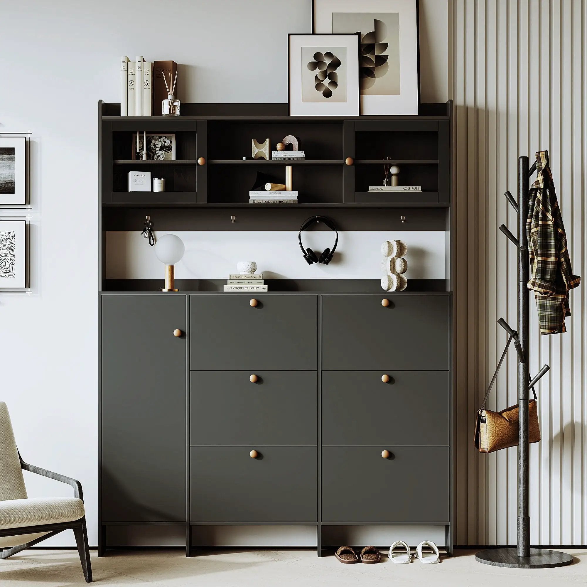 On Trend Multifunctional Tipping Bucket Shoe Cabinet With Storage Shelf & 6 Flip Drawers by HouseOfZazla