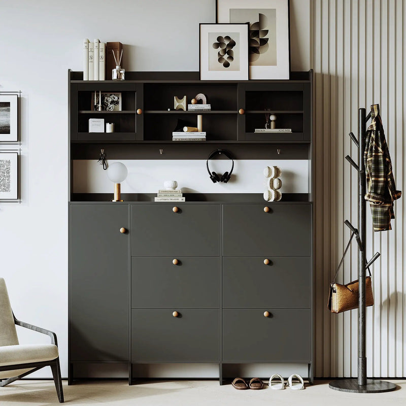 On Trend Multifunctional Tipping Bucket Shoe Cabinet With Storage Shelf & 6 Flip Drawers by HouseOfZazla