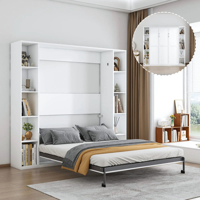 Queen Murphy Bed With Storage Cabinet - White by HouseOfZazla
