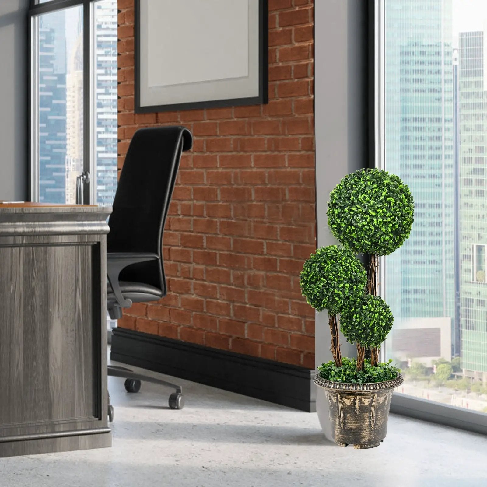 30 Inch Artificial Topiary Triple Ball Tree Indoor and Outdoor UV Protection by DirectDeals