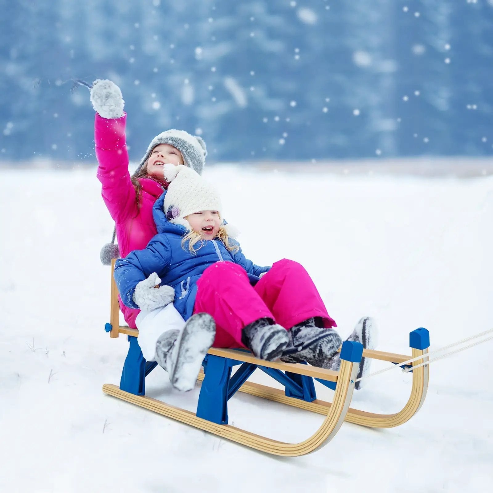 Folding Snowsled Portable Steering Slider with Pulling Ropes and Metal Rails by DirectDeals