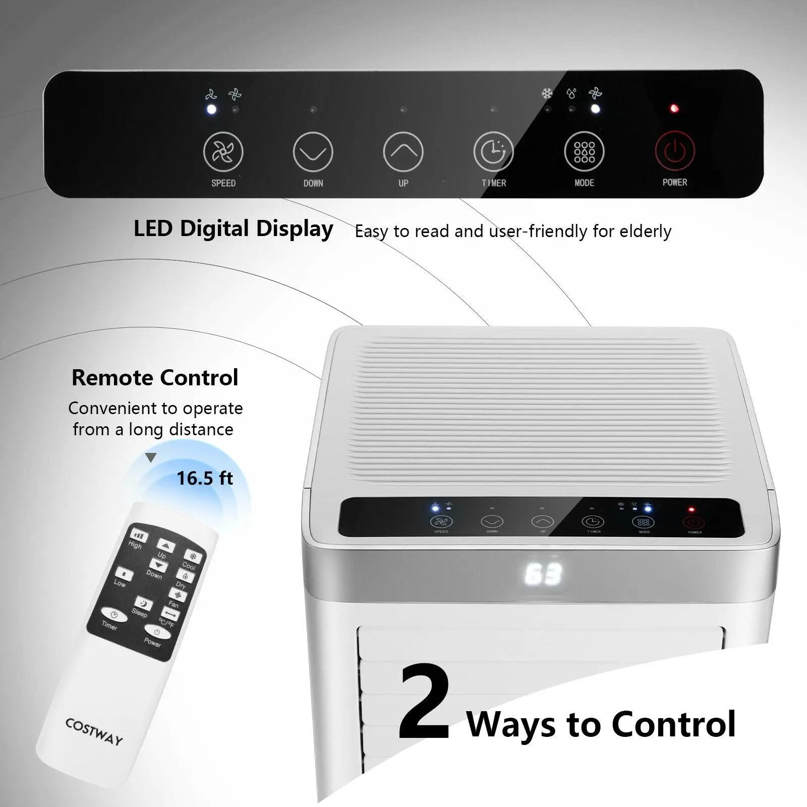 8000 BTU 3-in-1 Portable Air Conditioner with Remote Control-White by DirectDeals