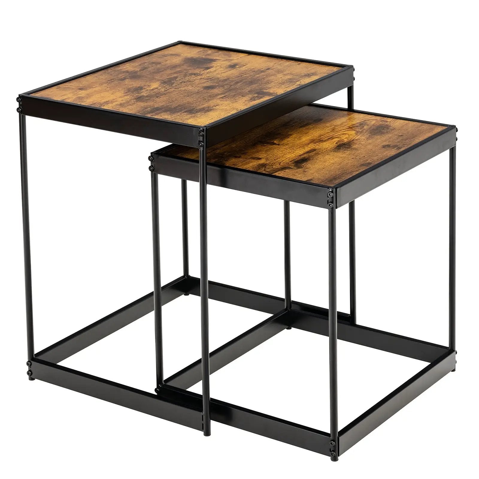 Set of 2 Modern Nesting End Tables with Metal Legs for Living Room-Rustic Brown by DirectDeals