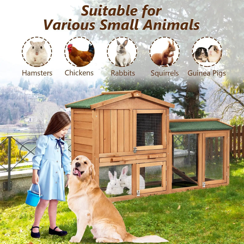 58 Inch Weatherproof Wooden Rabbit Hutch-Brown by DirectDeals