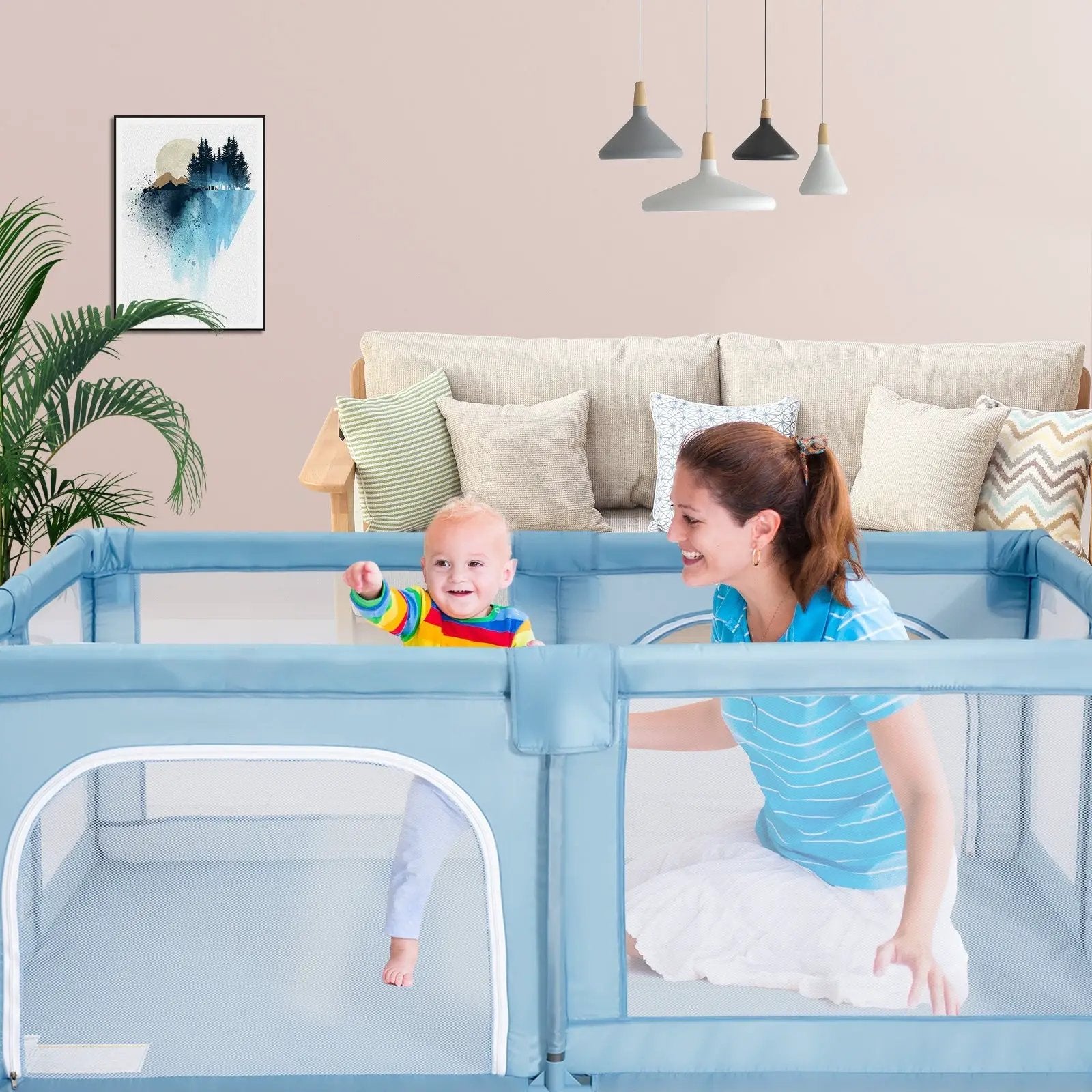 Baby Playpen Extra Large Kids Activity Center Safety Play-Blue by DirectDeals