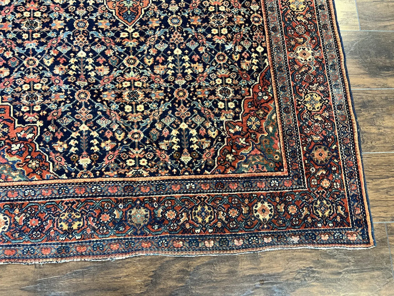 Persian Rug 4x7 Antique Sarouk Farahan Carpet, Navy Blue and Red Wool Rug by Jewel Rugs