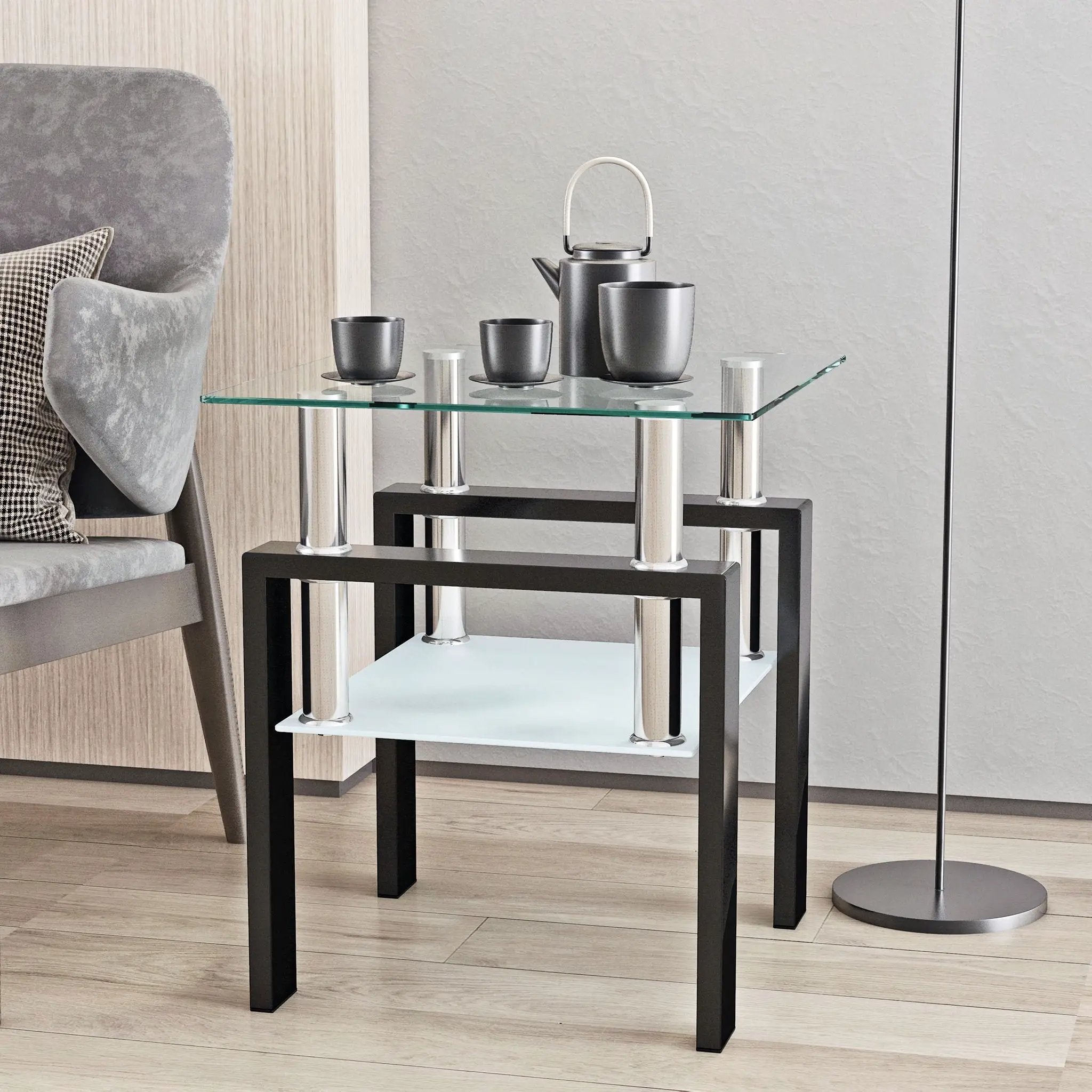 Modern Tempered Glass Tea Table, End Square Table For Living Room by Unique Piece Furniture
