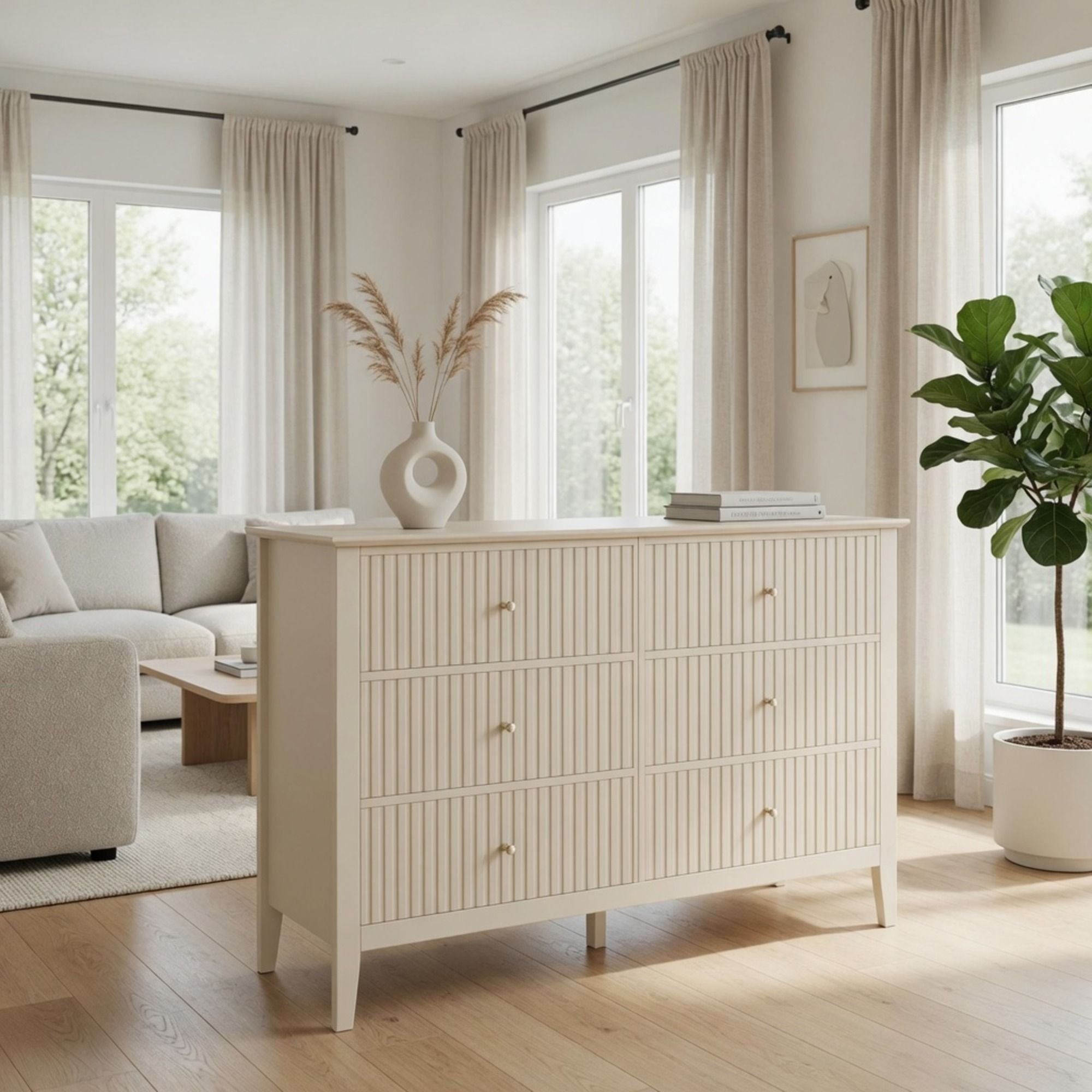 Modern 6 Drawer Fluted Dresser by HouseOfZazla