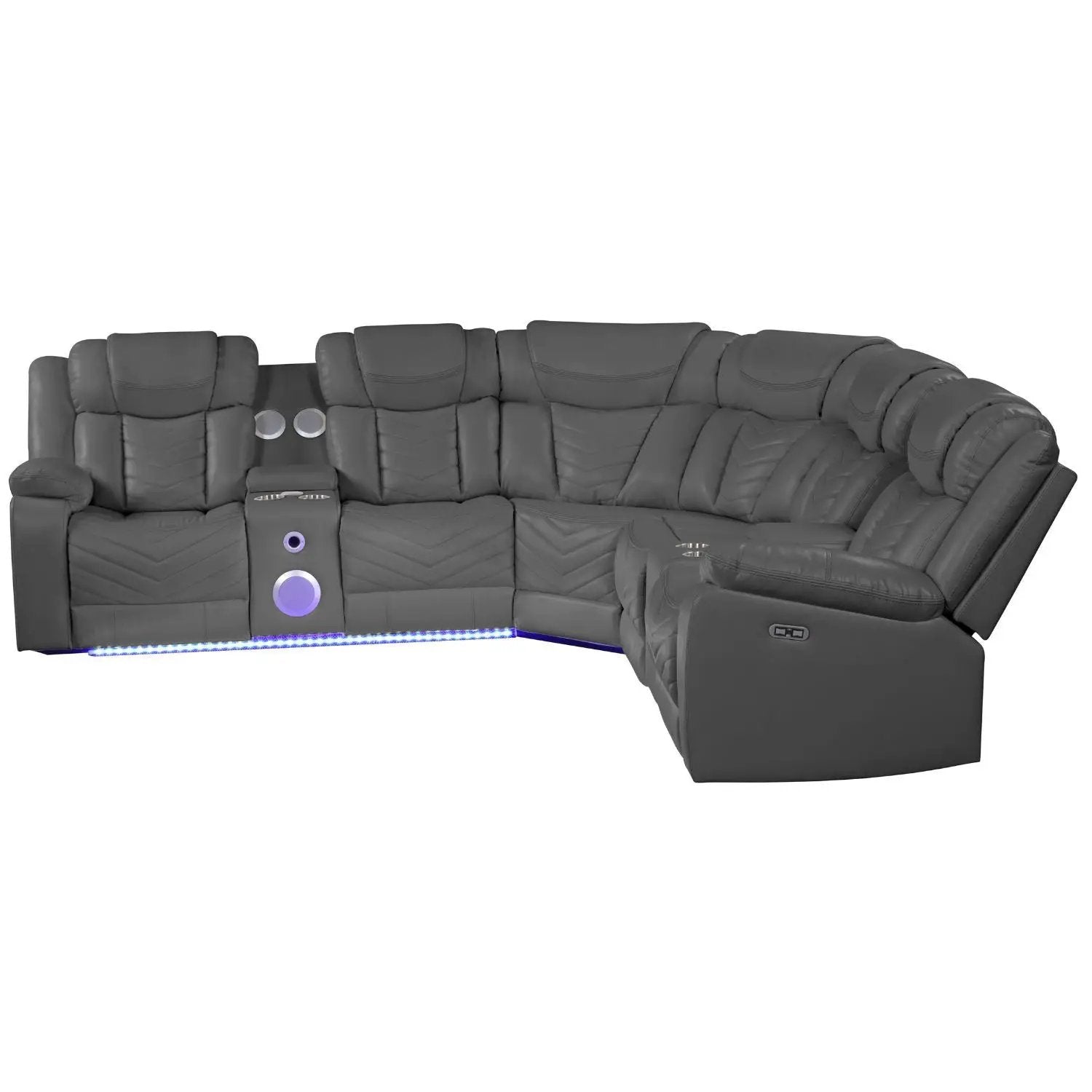 Challenger - Recliner Sectional Sofa, Built In USB, C Ports & Bluetooth by HouseOfZazla