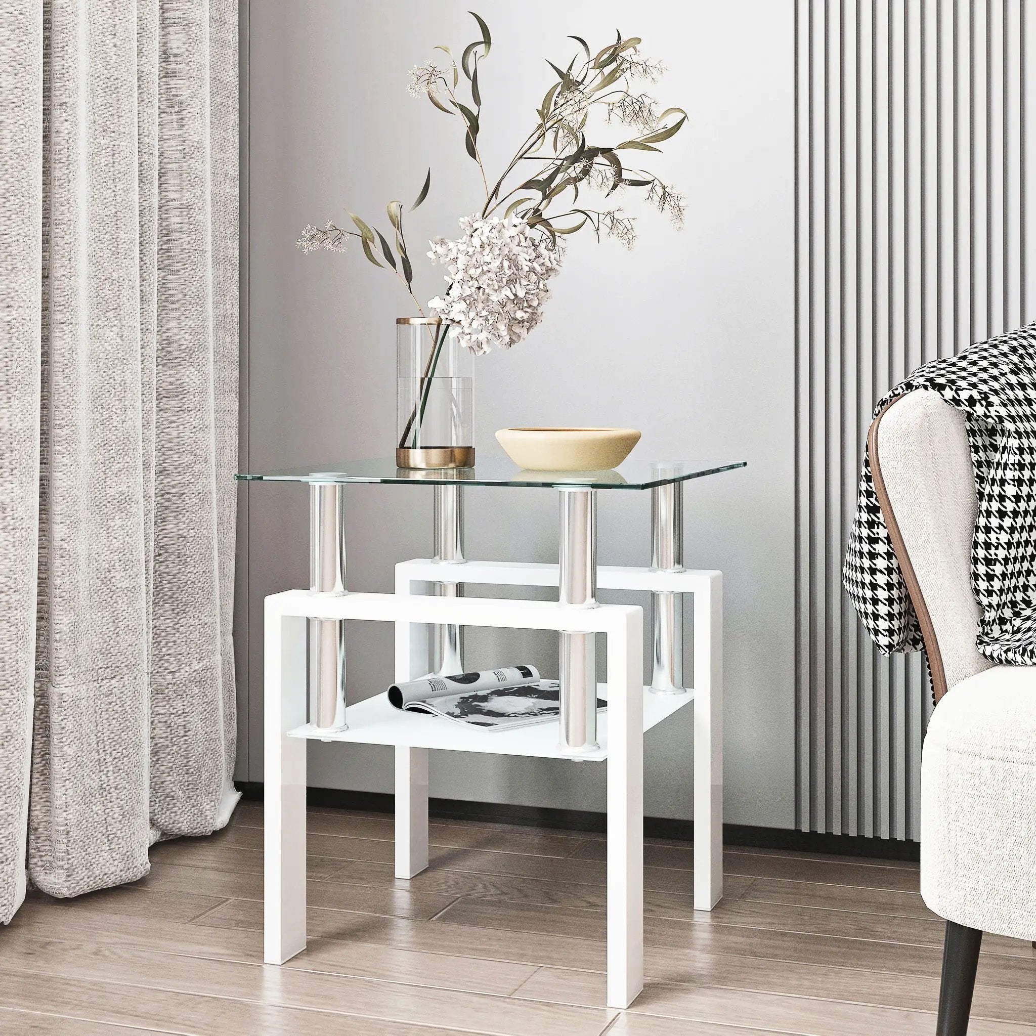 Modern Tempered Glass Tea Table, End Square Table For Living Room by Unique Piece Furniture