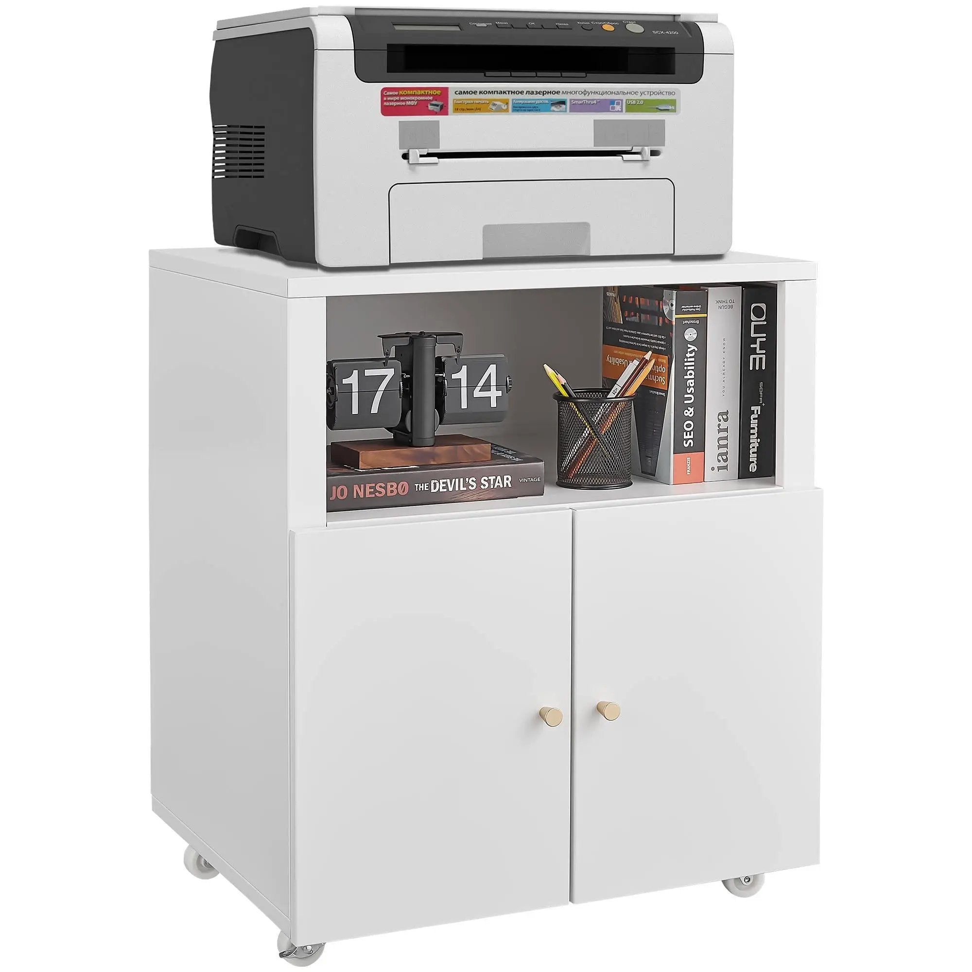 Home Office Printer Stand With Wheels And File Cabinet by HouseOfZazla