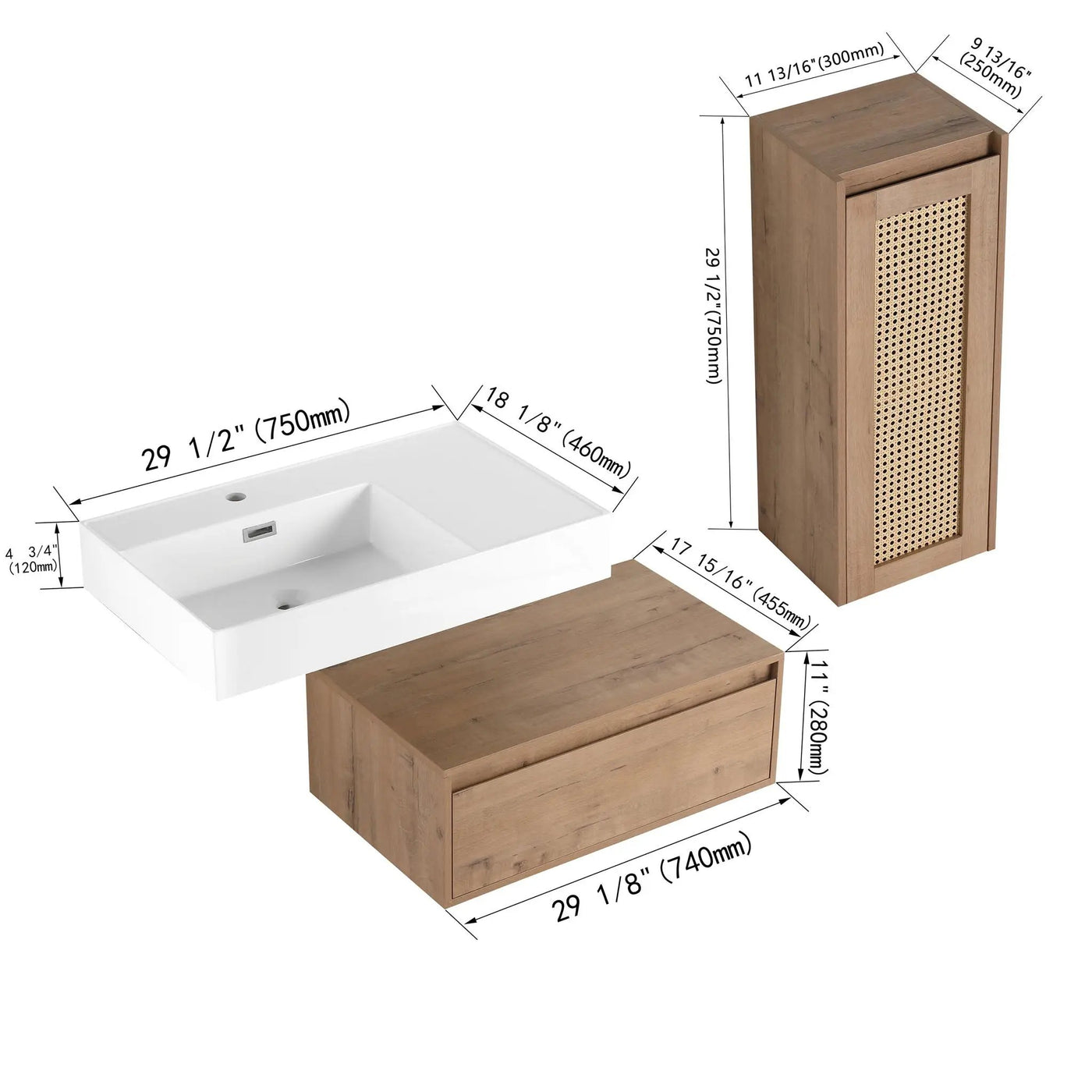Modern Imitative Wall Mounted Bathroom Vanity With Resin Sink And Side Cabinet by Unique Piece Furniture