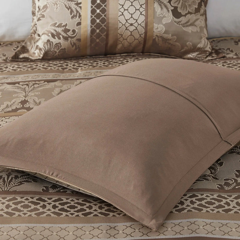 7 Piece Jacquard Comforter Set - Brown/Gold Cal King by HouseOfZazla