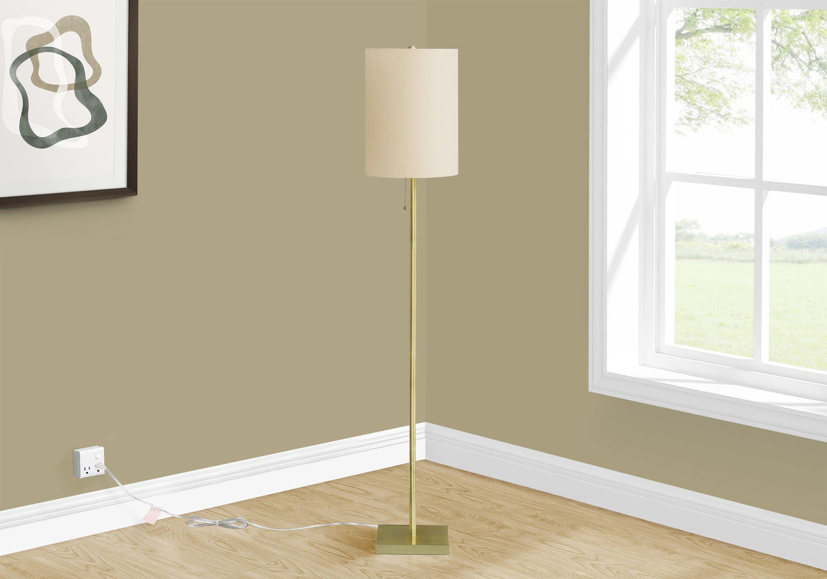 Brass Metal Floor Lamp with Drum Fabric Shade - Black or Gold, photo 3 of 8